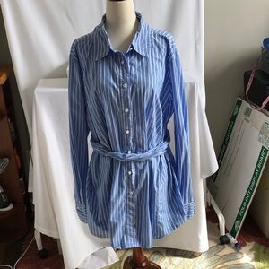 Lane Bryant Blue Striped Long Sleeve Dress
